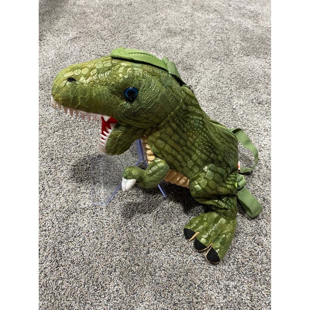 Fiesta Green T-Rex Dinosaur Plush Backpack  Adjustable Straps Zippered